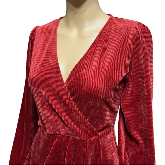 BLUE BLUSH Red Terracotta Dress Women's Sz Medium Long Sleeve Christmas New Year - Picture 3 of 7